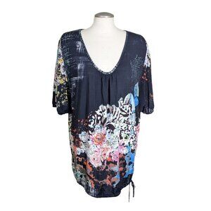 Save The Queen Womens Small Blouse Top Multicoloured Floral Drawstring Hem